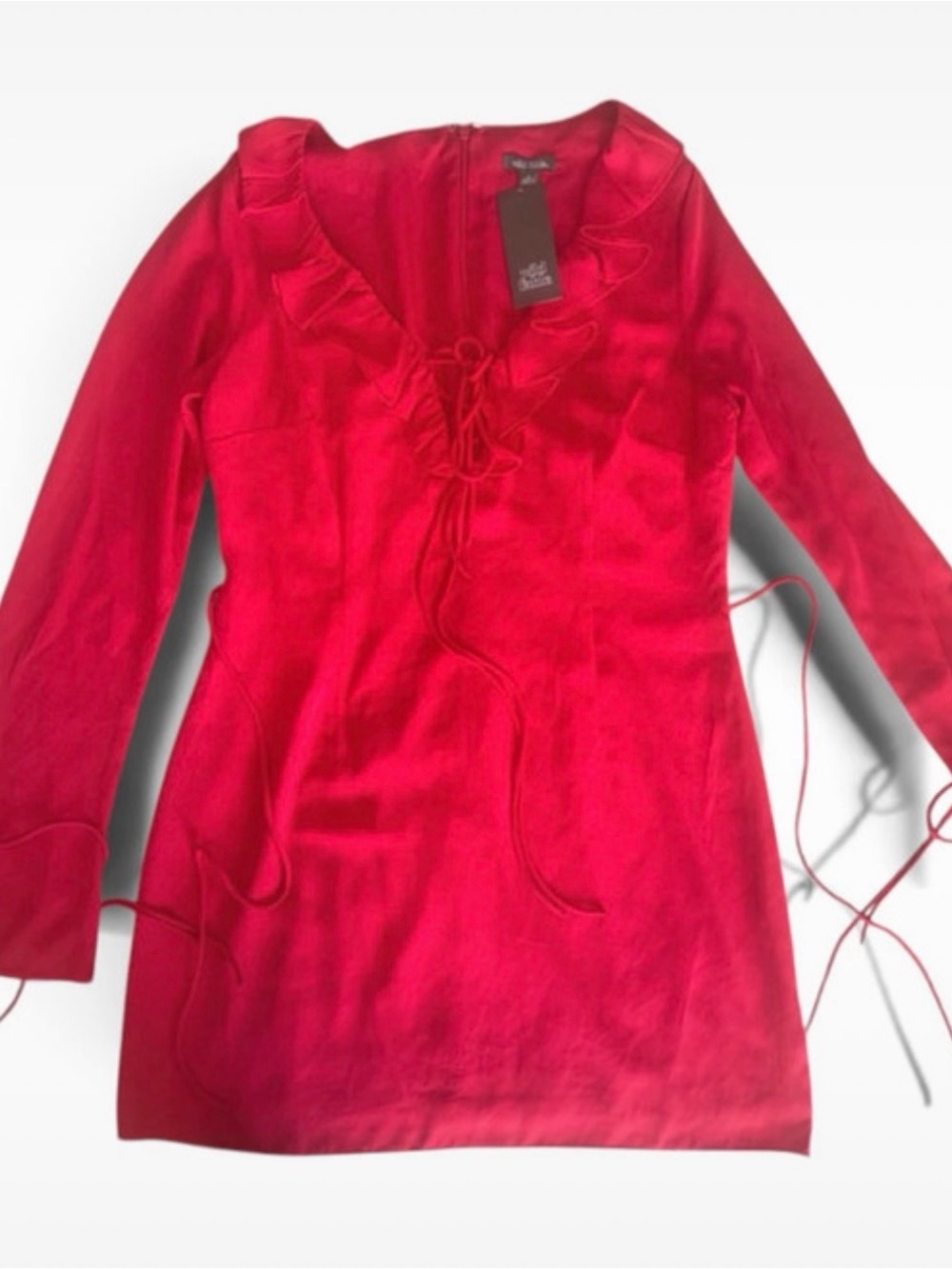 wild fable Red Ruffle Lace-Up Long Sleeve Top